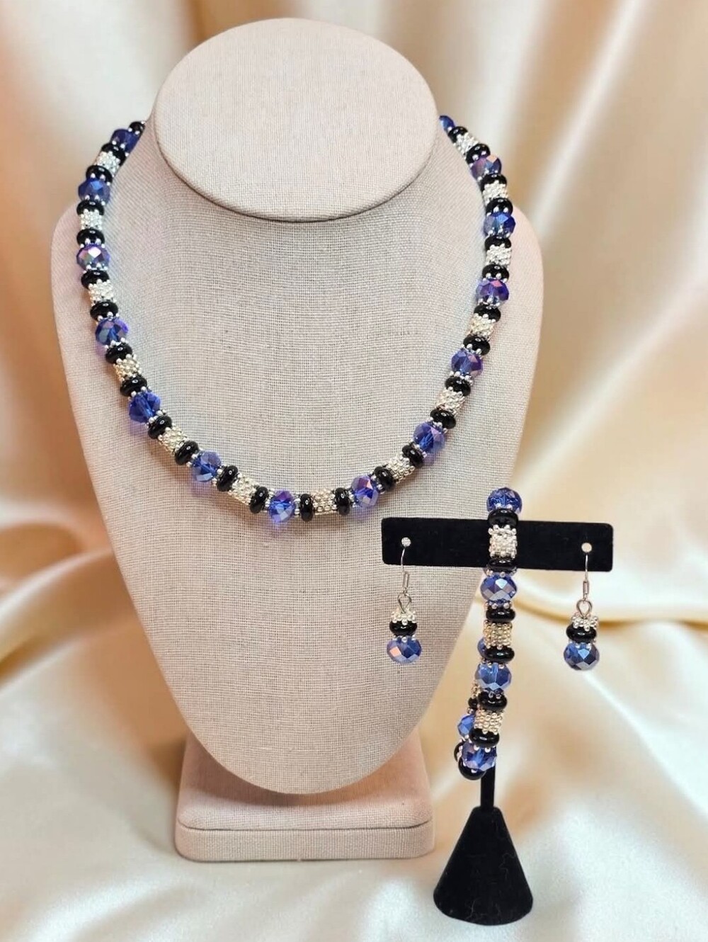 Elegant Purple Crystal Bead Necklace, Bracelet &  Earring Set